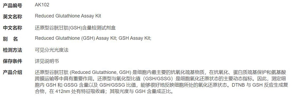 还原型谷胱甘肽(GSH)含量检测试剂盒